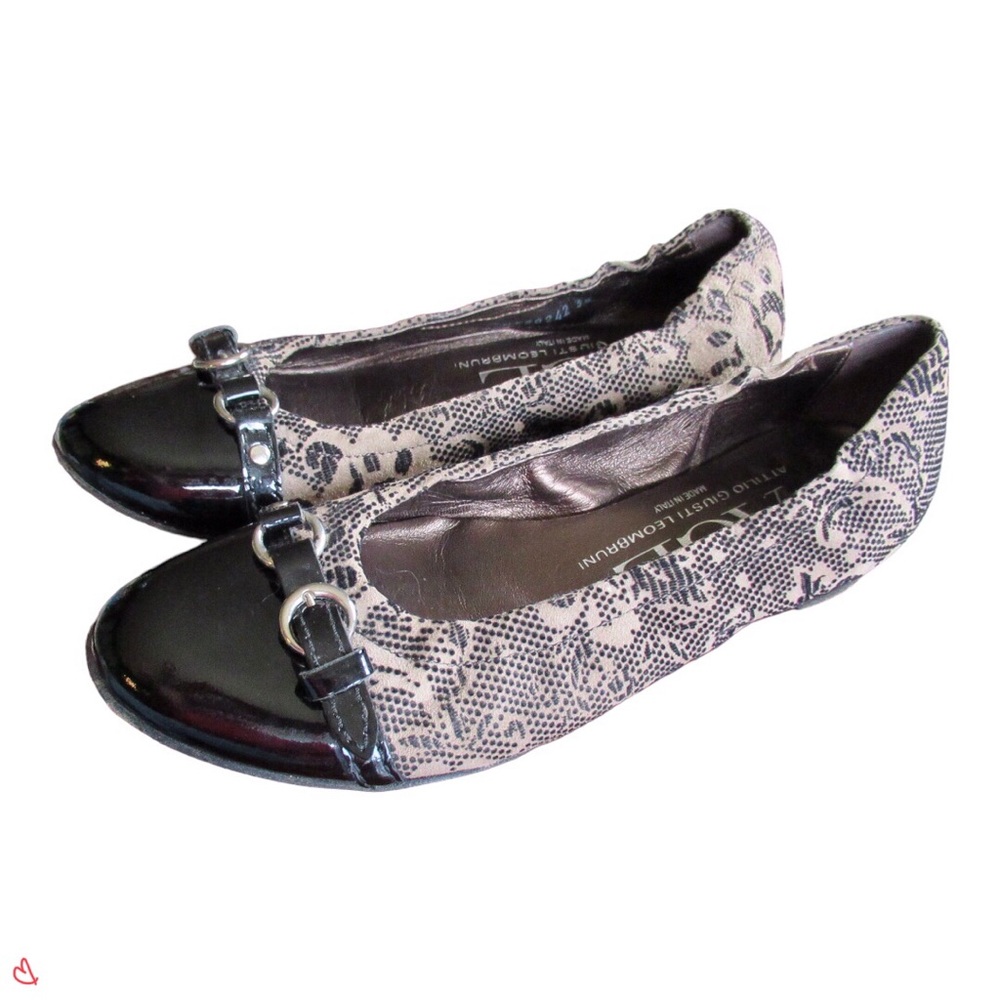AGL  Ballet Flats Floral Velvet Patent Leather Shoes